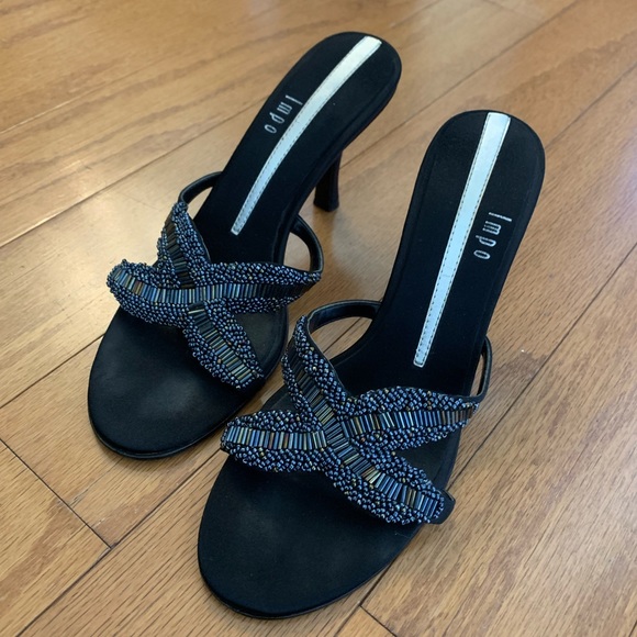 Impo Shoes - Impo Trini Beaded Sandals. Great Used Condition. 3 1/2 inch Heel. Gunmetal Black
